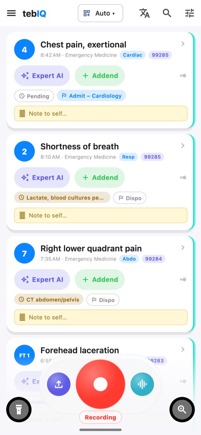 tebIQ mobile home screen with the record orb and today's charts