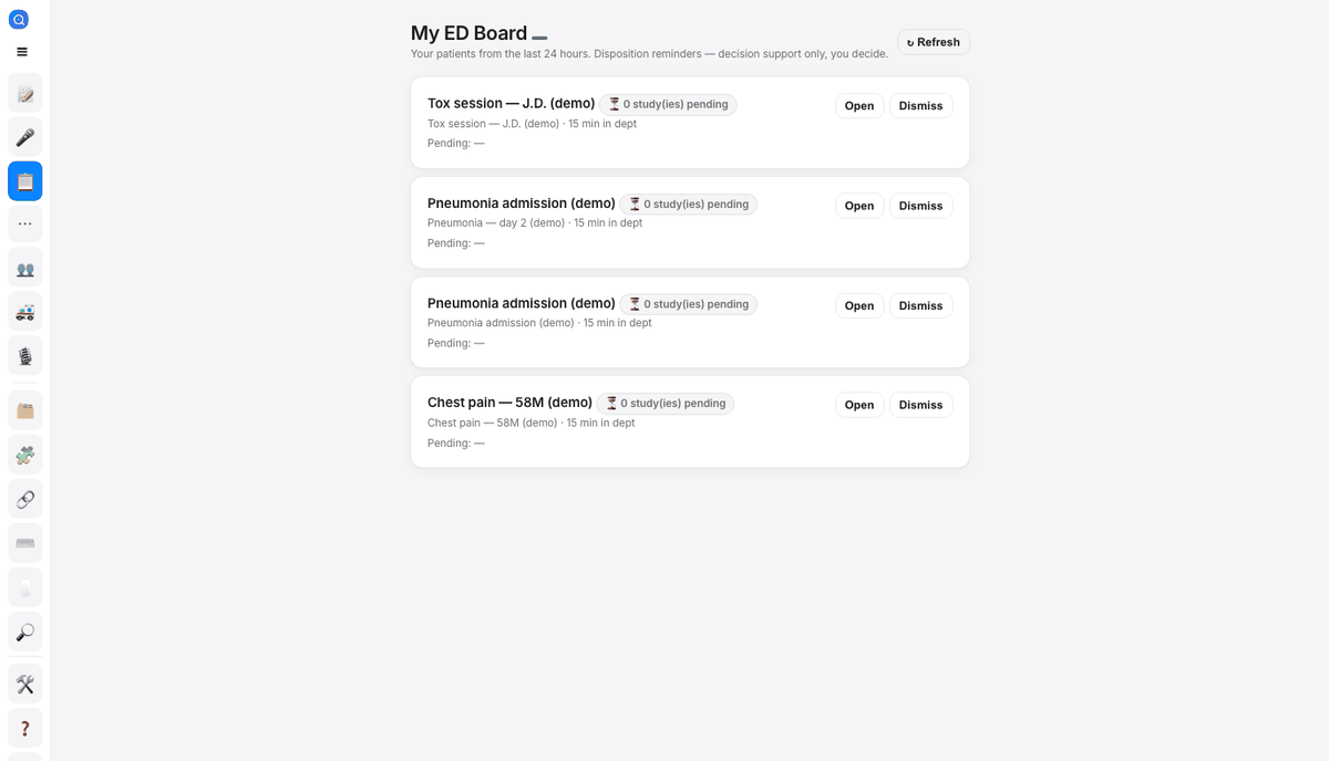 The My ED Board view listing recent patients